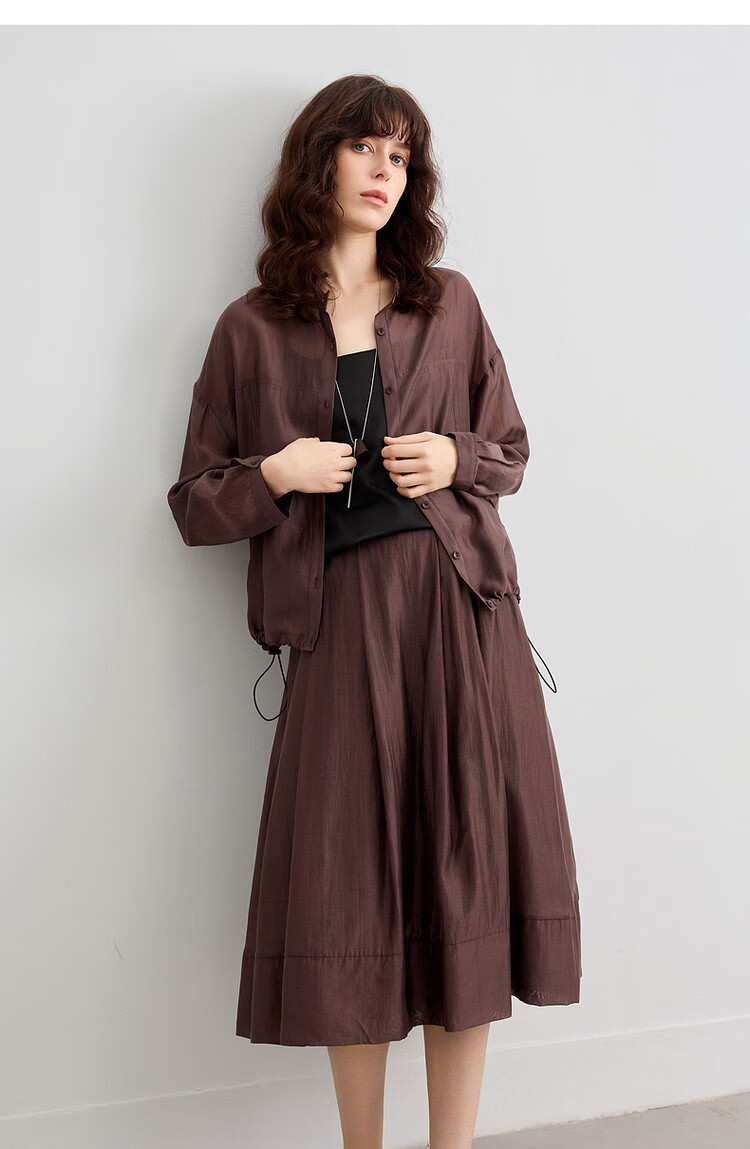 Demana Smooth Tencel Summer Lightweight Crew Neck Shell Button Hem Drawstring Loose Short Women's Jacket 19