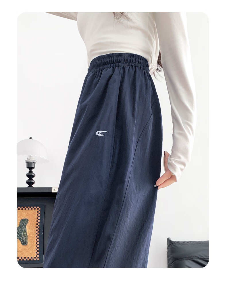 Langsha Embroidered Work Pants for Women 2026 Spring Summer Thin High Waist Slim Loose Straight Quick-Dry Ice Silk Wide-Leg Sports Pants 13