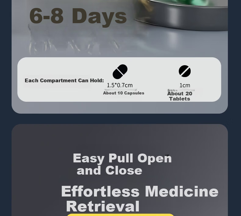 Baiyite Portable Personal Lightproof Weekly Pill Organizer Seven-Day Travel Storage Box Large Capacity Medicine Dispenser 18
