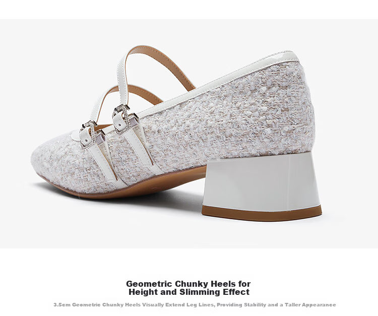 Laird Spring Summer 2026 Women's Oatmeal White Chunky Heel Mary Jane Shoes 6T35404 OWF38 8