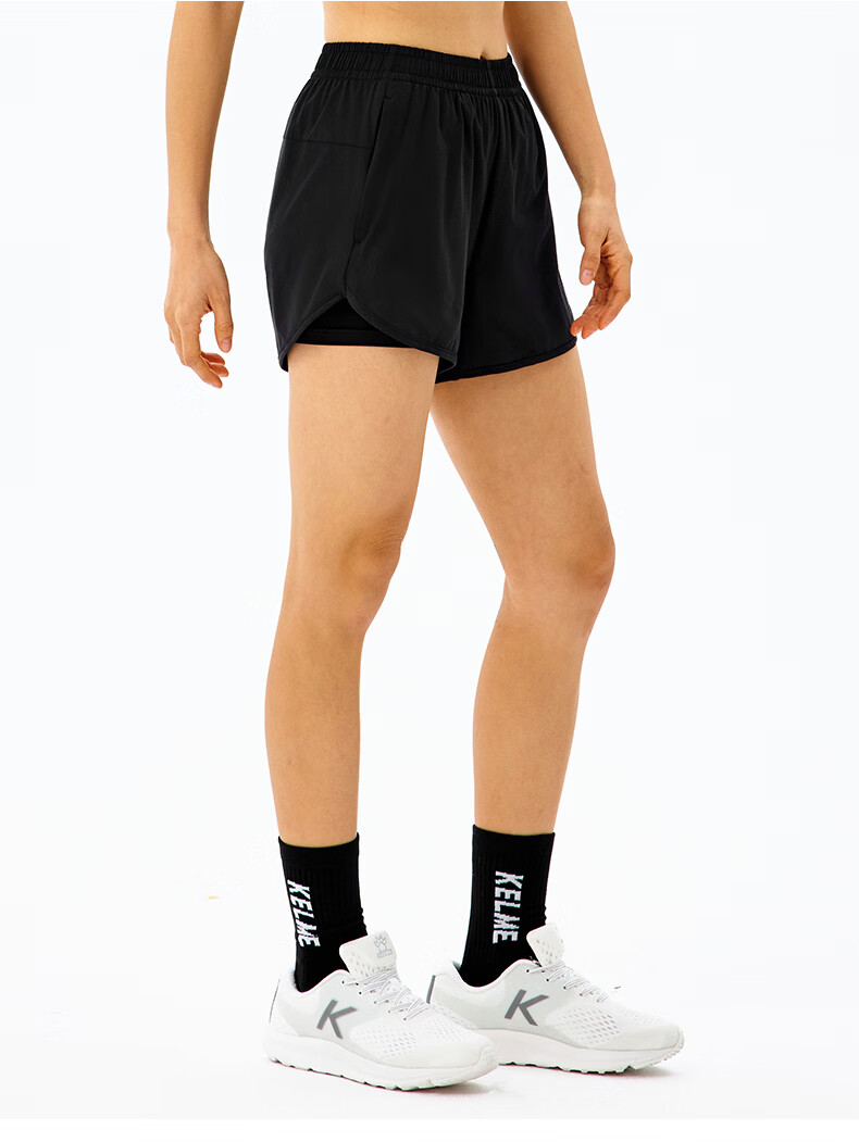 KELME Women's Quick-Dry Running Training Anti-Exposure Fake Two-Piece Sports Shorts Agate Black L 13