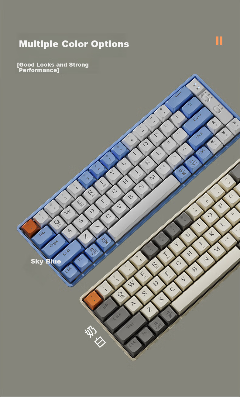 Langtu GK65 Mechanical Keyboard Wired/Wireless/Bluetooth Tri-mode 65-Key Gaming Keyboard for PC Office Tablet Milk White Blue Switch 1