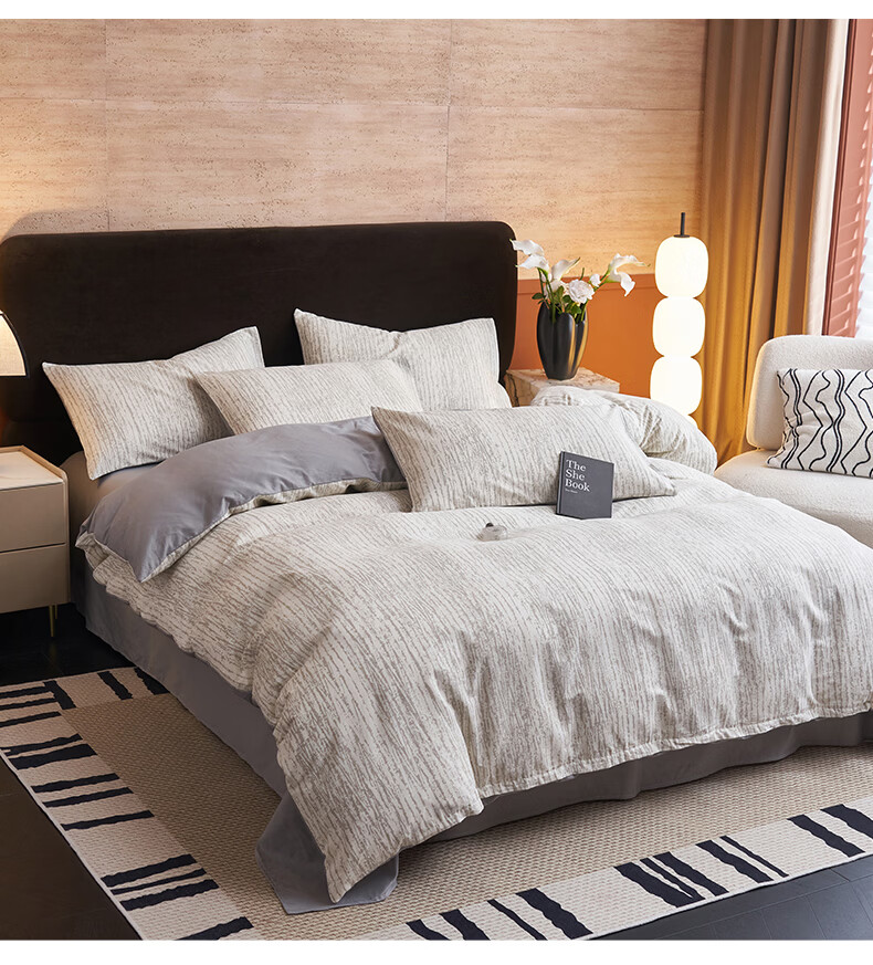 MUJI 100% Cotton Four-Piece Bedding Set, All Cotton Bed Sheet and Duvet Cover, King Size 220x240cm for 1.8/2.0m Bed 15