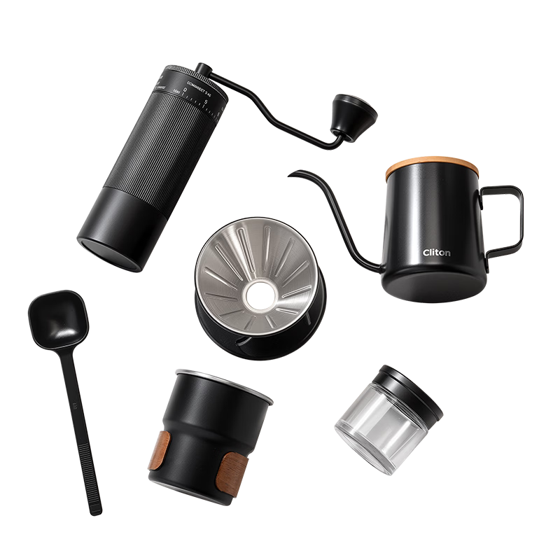 CLITON Manual Pour-Over Coffee Set Hand Grinder Coffee Bean Grinder Coffee Maker Coffee Pot Filter Cup Storage Bag Gift Box