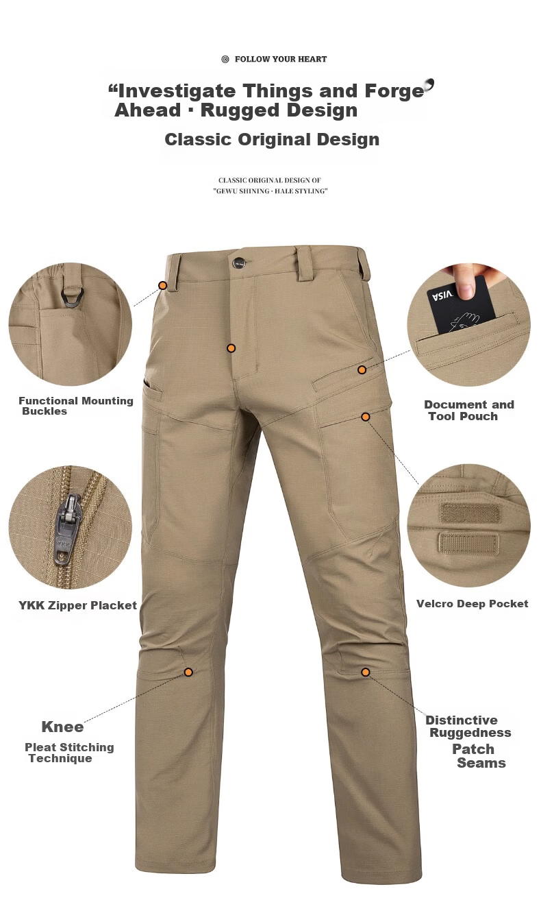 Free Soldier Peak Outdoor Tactical Work Pants Stretch Men's Casual Long Pants Scratch-Resistant Durable 34W/30L Wolf Brown 5