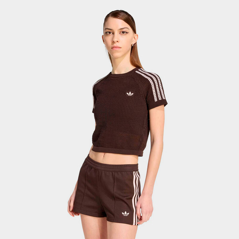 Adidas Originals Women's CROCHET TEE Short Sleeve T-Shirt KC6480 Aurora Coffee S