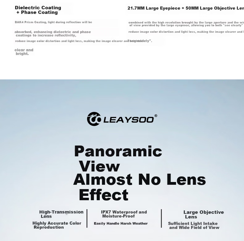 Leilong Cool Shadow 12X50 High-Power HD Large Eyepiece Nitrogen-Filled Waterproof Low-Light Night Vision Professional Binoculars with Phone Mount 6
