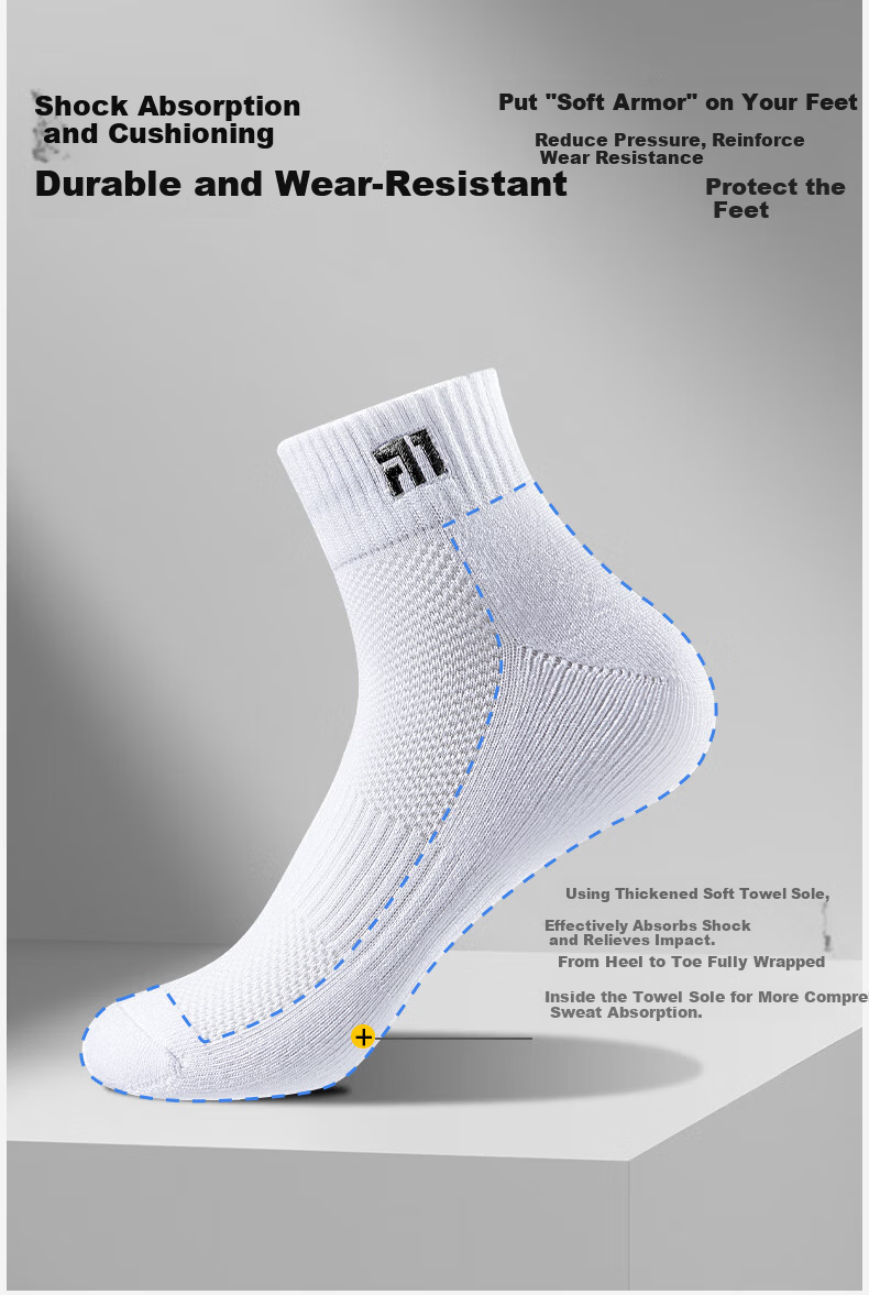 TaanTaan Antibacterial Odor-Resistant Towel Sole Breathable Short Sports Badminton Socks for Men T555 White 3 Pairs Pack 5