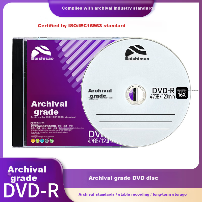 Baishiman DVD-R Disc/Recordable Disc 16x Speed 4.7GB Archive Grade Single Pack Blank Disc