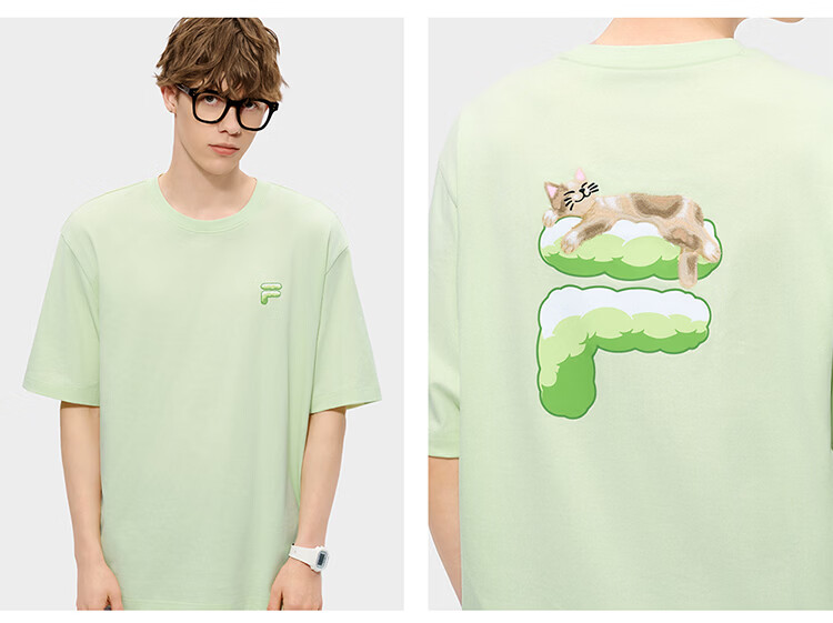FILA FUSION Trendy Couple's Knitted Short Sleeve Shirt 2026 Summer Loose Fit Cool Cotton T-Shirt 73