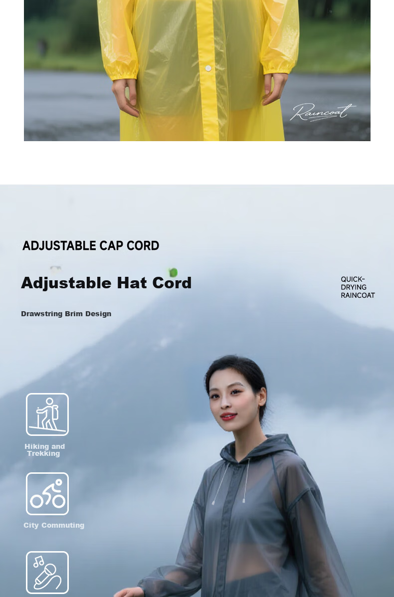 Qihaiqiu Disposable Raincoat Thickened Portable Outdoor Mountaineering Travel Anti-Rainstorm Drawstring Extended Hooded Purple 8