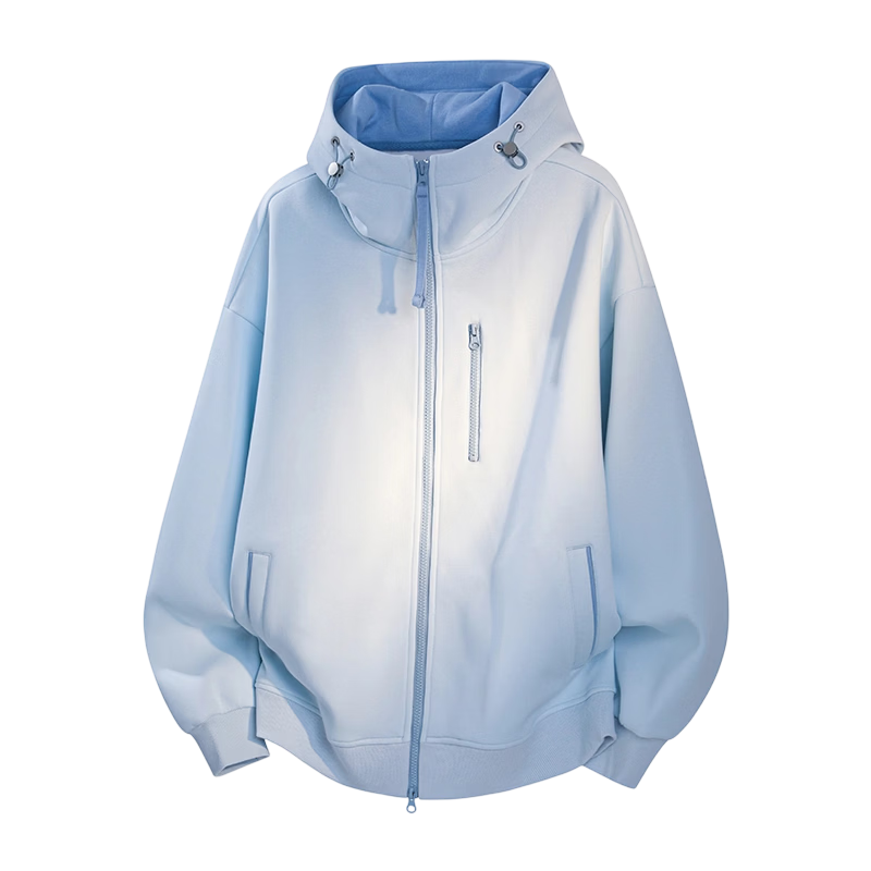 MEDE Spring and Autumn Colorblock Zipper Cardigan Sweatshirt Unisex Trendy Loose Casual Versatile Hoodie Cloud Blue 3XL