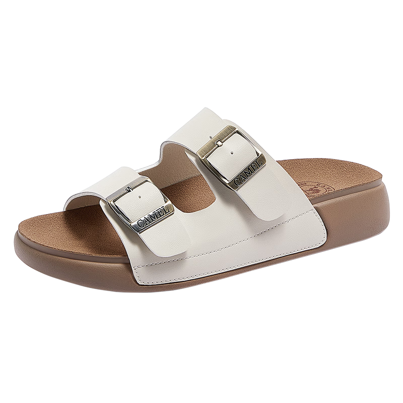 CAMEL Birkenstock Style Women's Casual Versatile Outdoor Slide Sandals L26M504022A Beige (Leather) Size 36