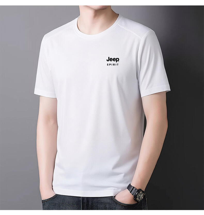 JEEP SPIRIT Men's Short Sleeve T-Shirt Summer Ice Silk Running Fitness Sports Quick-Dry Breathable Top White M 20