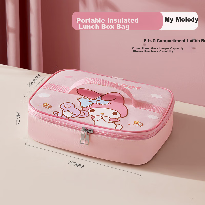 MANCHAOJIA Sanrio Lunch Bag Insulated High-Value Large Capacity Portable Square Bento Bag for Office Workers