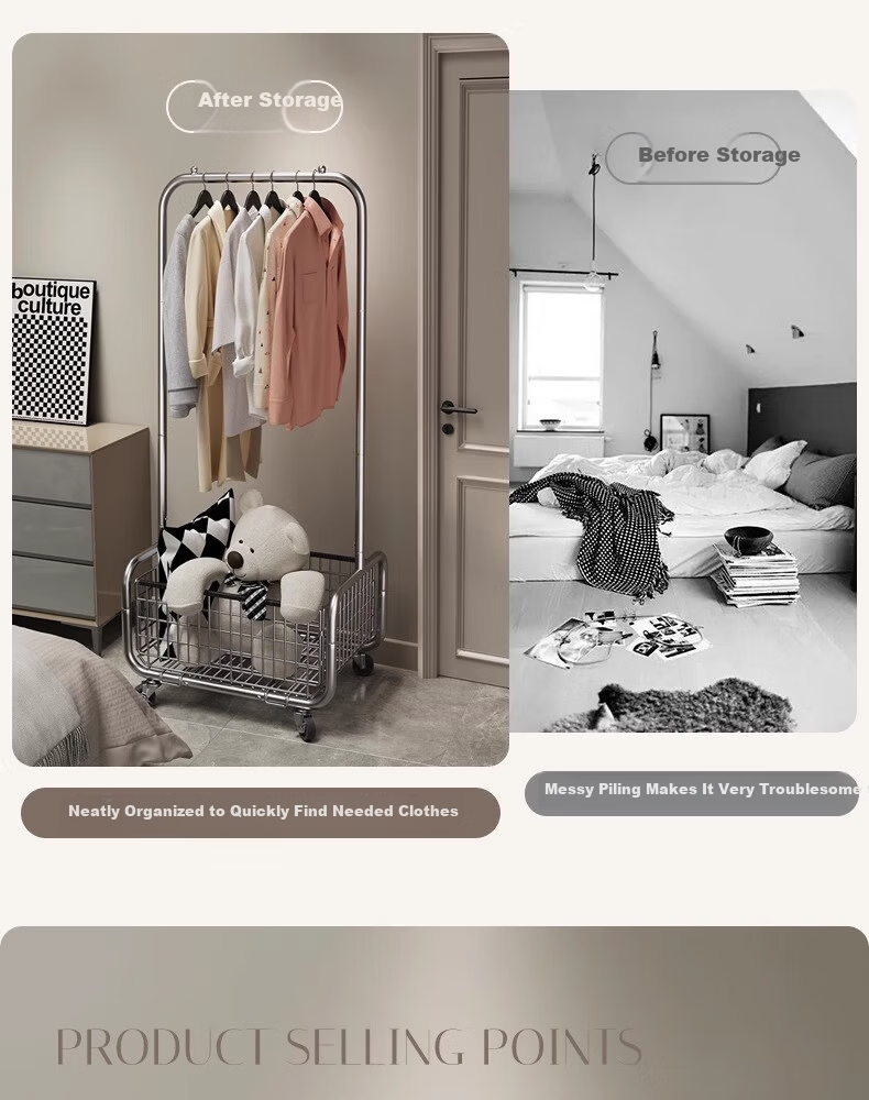 Chibilun Bedroom Floor Coat Rack Home Metal Clothes Hanger Stand Wardrobe Room Storage Overnight Clothes Rack 3