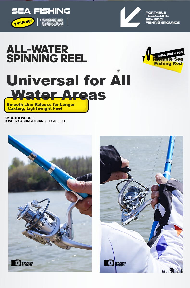 Taiyu 1.8m Sea Fishing Rod Set Long Casting Rod Spinning Reel Super Hard Smooth Fishing Pole 8