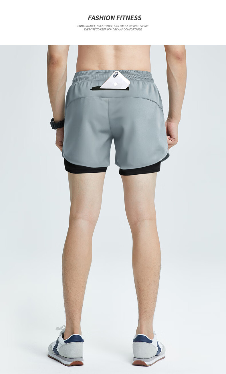 BURUITE Men's Running Shorts with Inner Liner, Three-Quarter Athletic Shorts, Summer Professional Marathon Quick-Dry 2-in-1 Fitness Pants 14