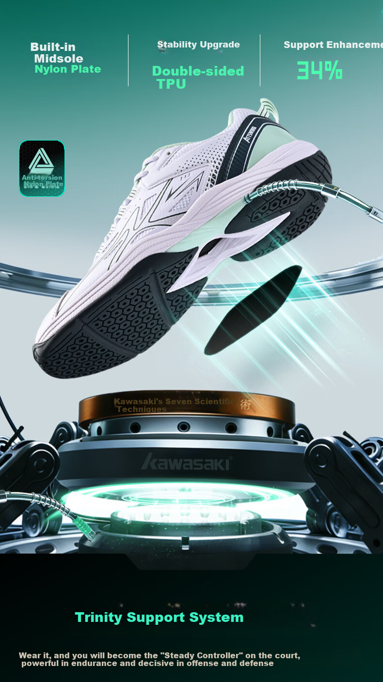 KAWASAKI Unisex Lightweight Professional Badminton Shoes Non-Slip Shock Absorption Training and Competition Sneakers for Students Beginners 9