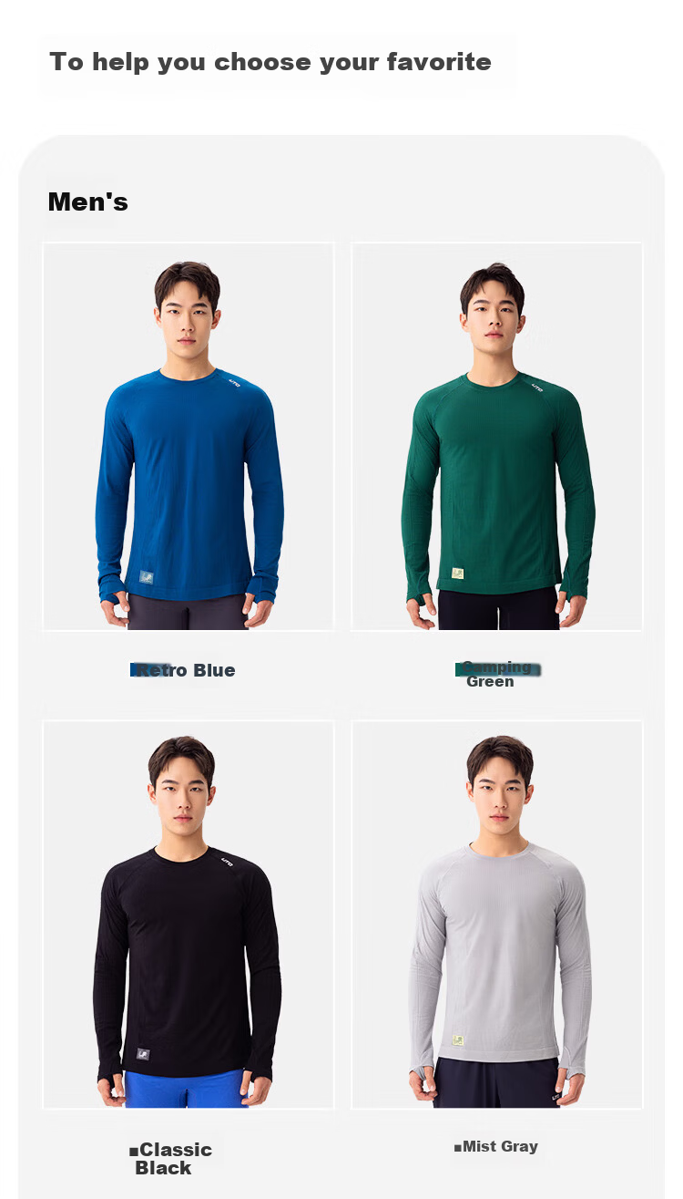 UTO Merino Wool Quick-Dry Breathable Long Sleeve Men's Sports T-Shirt Outdoor Running Classic Black M 10