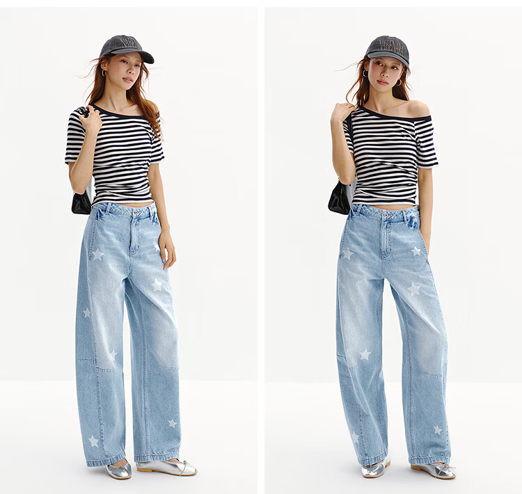 Semir Chen Duling Mall Same Style | Curved Knife Jeans for Women, Summer 2026 Loose Floor-Length Pants, Cool Feeling, 103326124012A 12