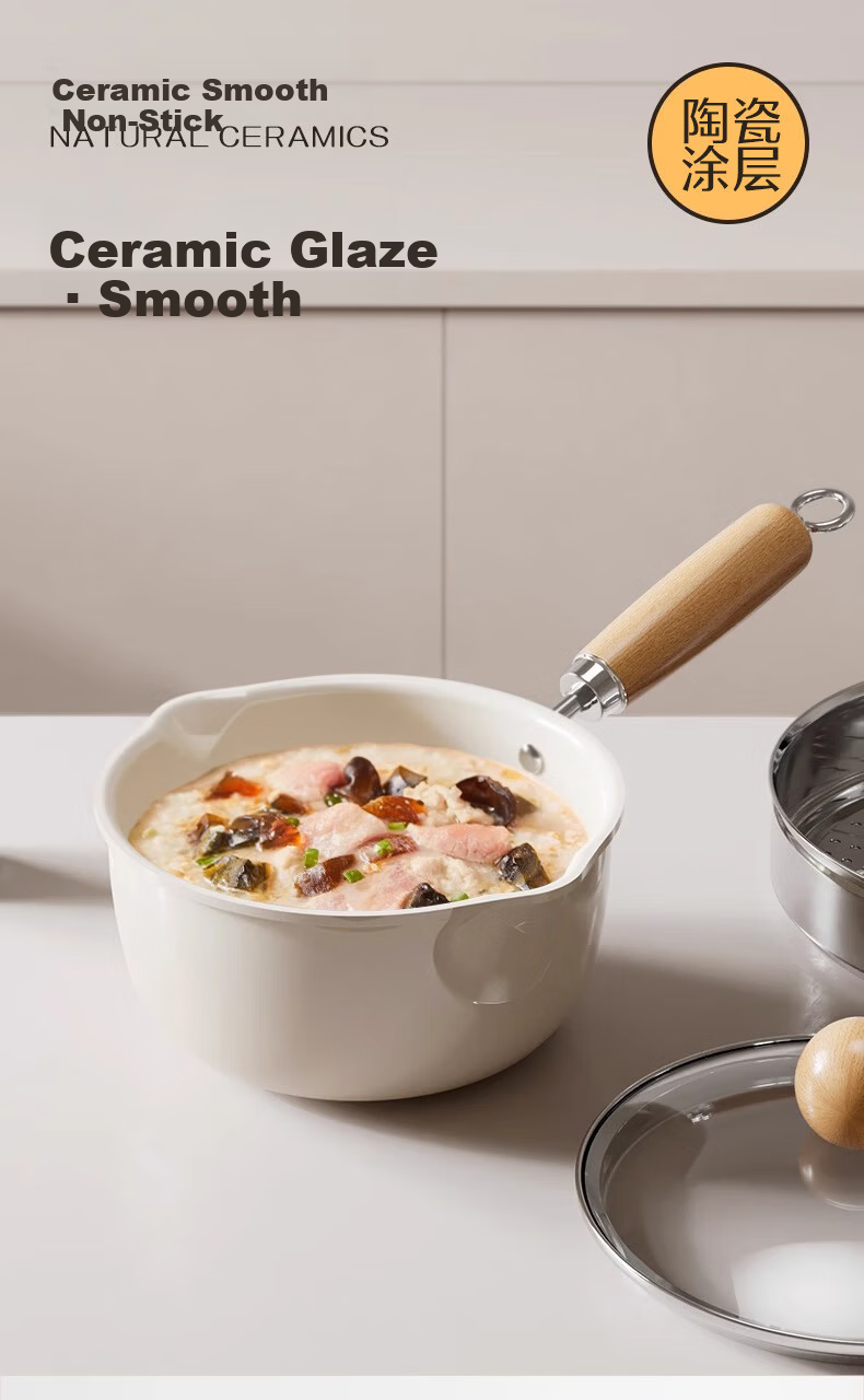 Deming Ceramic Small Milk Pot Baby Food Supplement Pot Infant Frying and Cooking Household Integrated Pot Instant Noodle Soup Pot Non-stick with Lid 16CM 7
