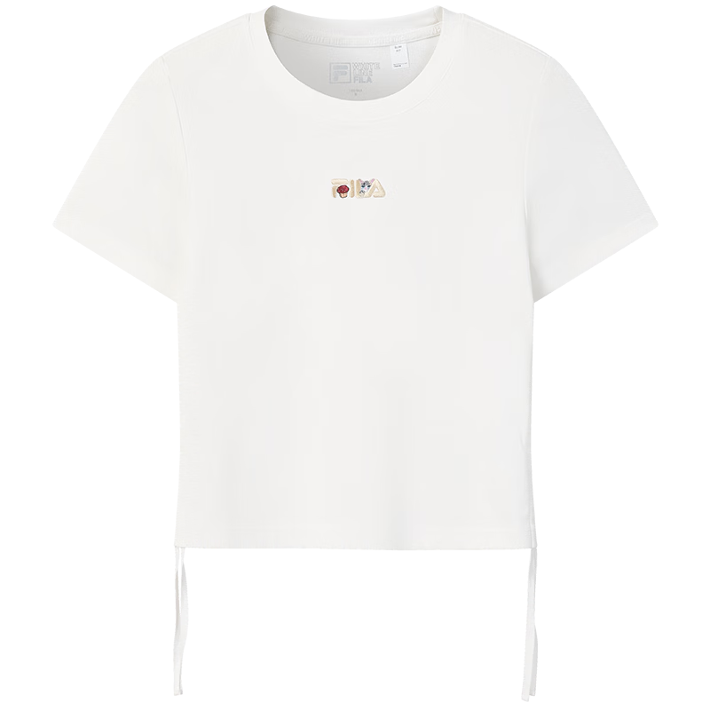 FILA Yang Mi Same Style Knitted Short Sleeve Shirt Women 2026 Summer Side Drawstring Fashion Casual Embroidered Logo Slim T-Shirt