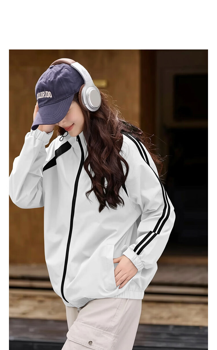 Demana [Three-Proof Black Technology] Spring Sports Style Drawstring Hooded Color-Block Slimming Magic Tape Jacket for Women High-End Feel 10