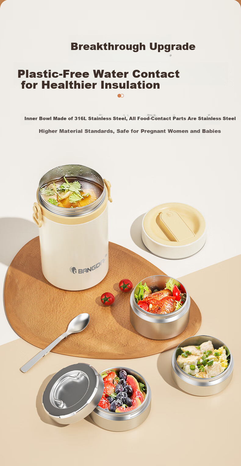 Bonda Stainless Steel 316 Insulated Lunch Box Multi-layer Large Capacity Portable Thermal Food Container for Office Workers and Students 24-Hour Heat Preservation with Handle 3