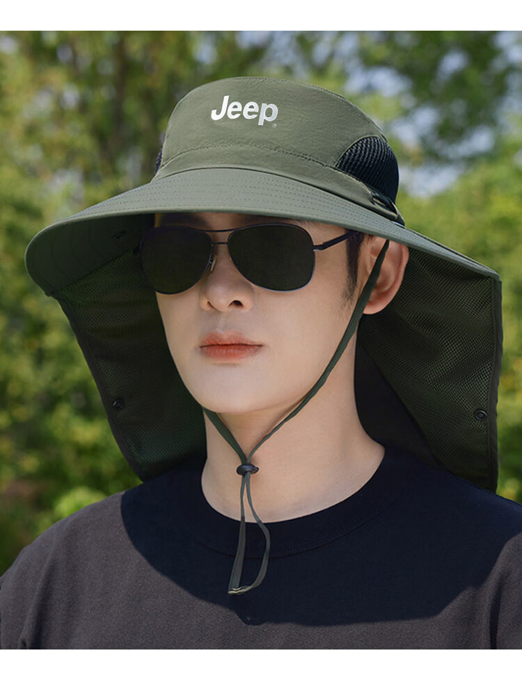JEEP Men's Sun Protection Hat UV Protection Summer Fisherman Outdoor Hiking Wide Brim Sun Hat 30