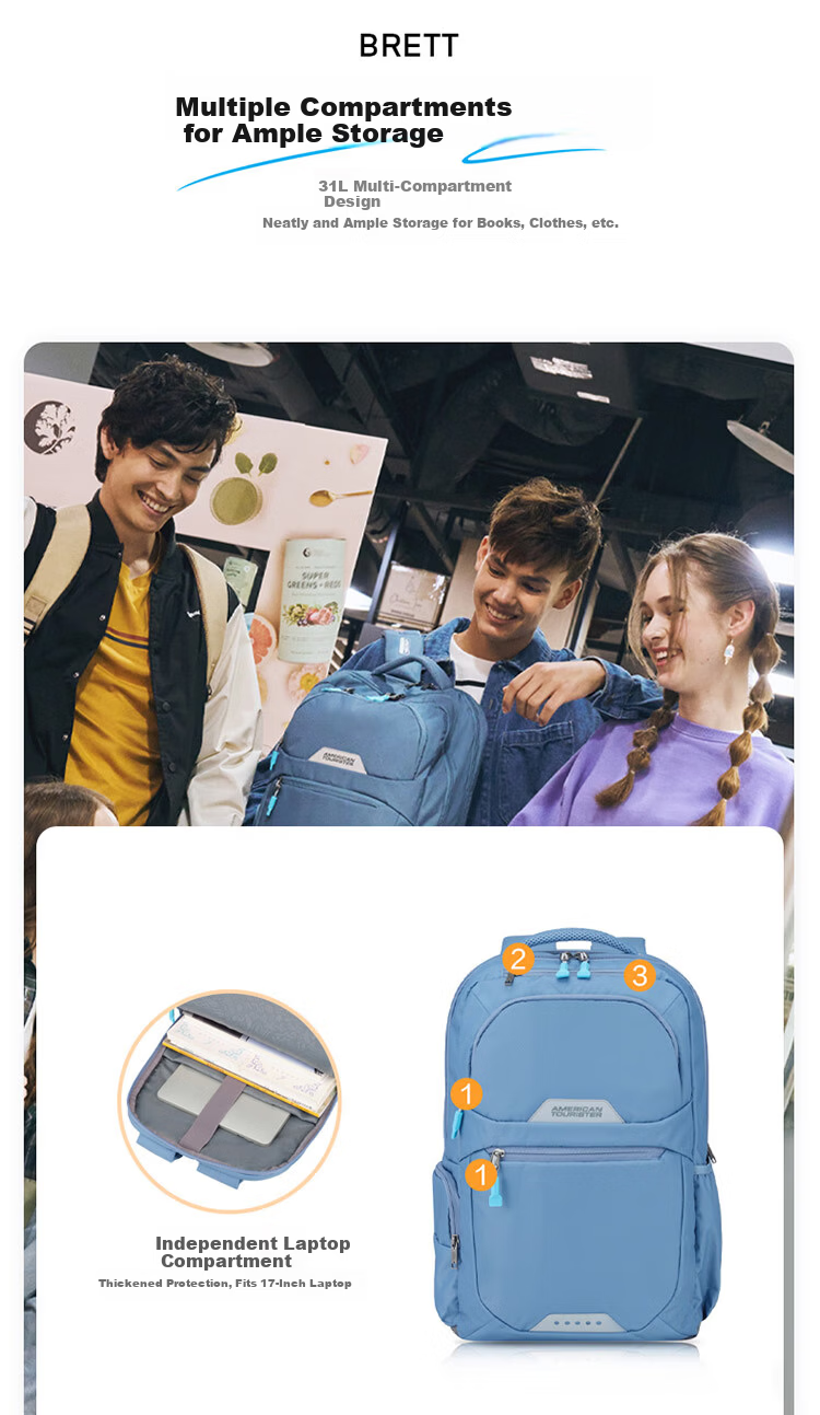 American Tourister Backpack Travel Bag Sports Bag Large Capacity Commuter Laptop Bag Upgraded Version QI5 Black 3