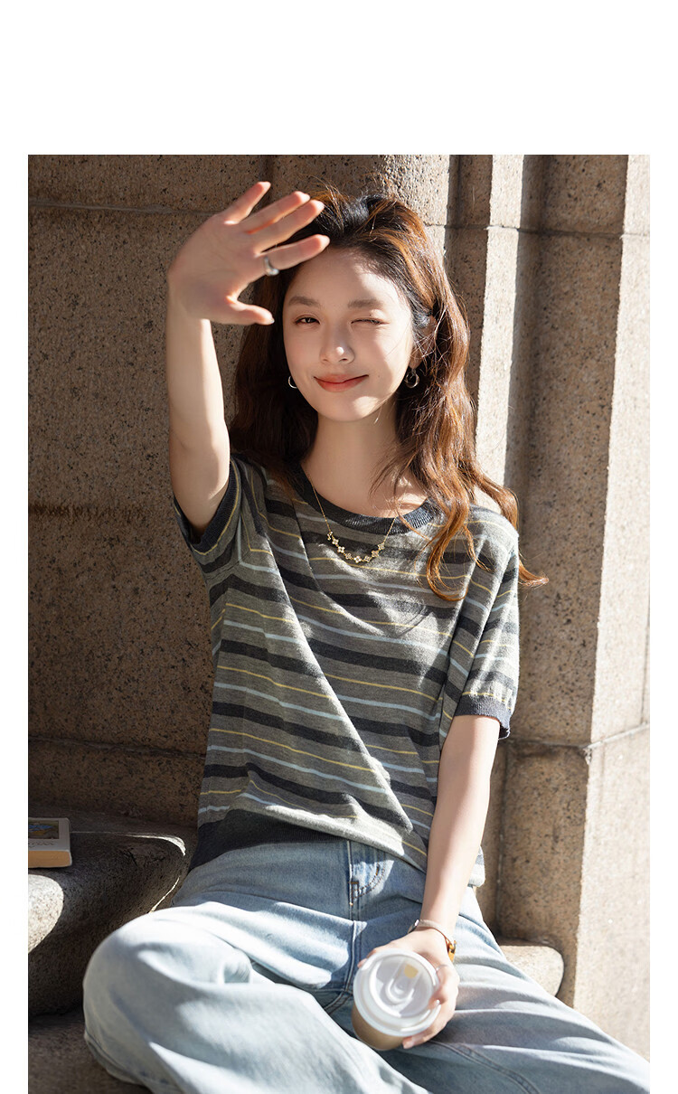 Demana [Mulberry Silk and Wool Blend] Spring College Style Colorblock Striped Stretch Slim Fit Women's Knit Sweater 11