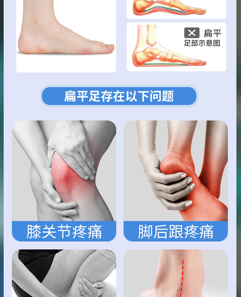 JVBV Flat Foot Arch Support Insoles for Men Adults Teens Kids Correct Overpronation Flat Feet Size 43 3