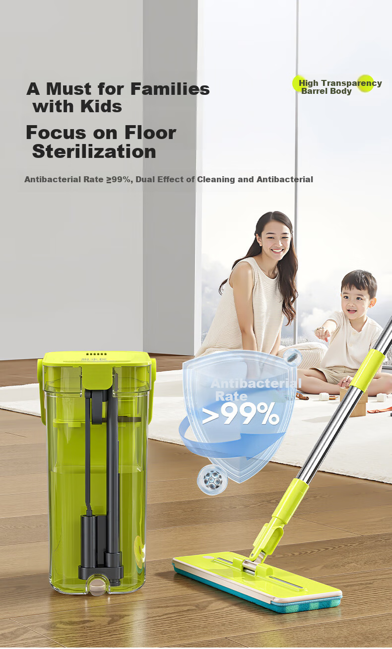 HoMettler Clean and Dirty Separation Flat Mop Household One-Drag Clean Hands-Free Washing 2025 New Scraper Double Rod Double Mop 6 Mop Cloths 11