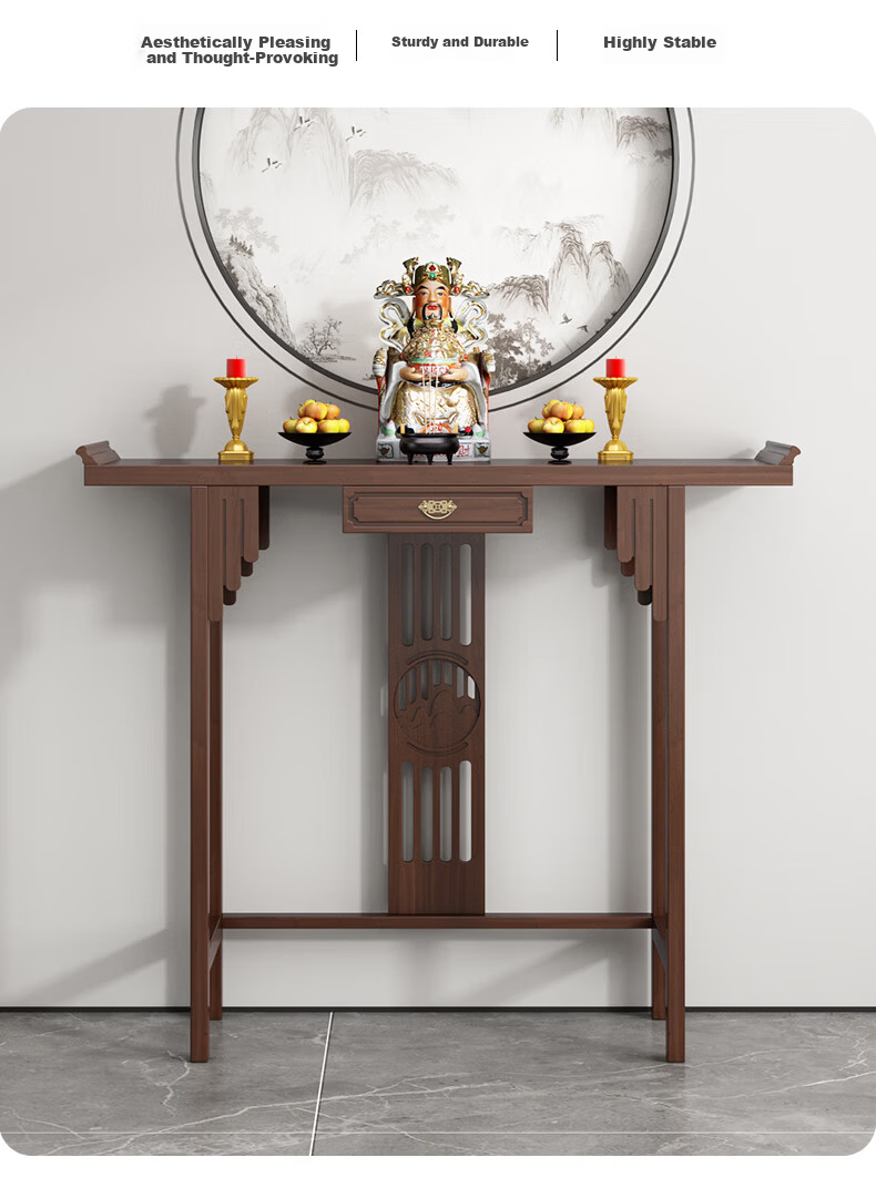 Taomengju New Chinese Style Buddhist Altar Cabinet with Caishen Statue, Buddha Table, Incense Table, Guan Gong and Bodhisattva Offering Stand, Tribute Table Storage Shelf 21
