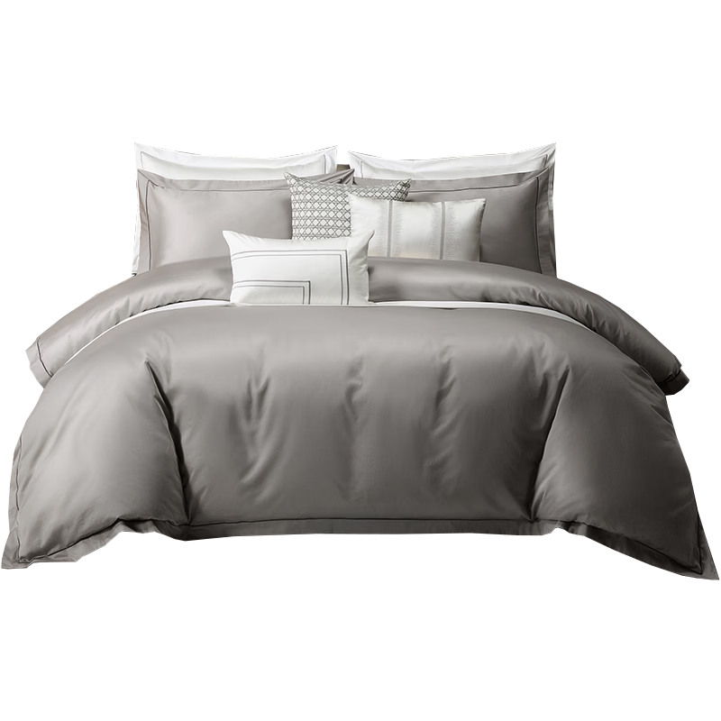 Canasin Hilton Four-Piece Bedding Set, 60s Sateen Pure Cotton Class A Bed Sheet And Duvet Cover, Silver Gray, for 1.5-Meter Bed