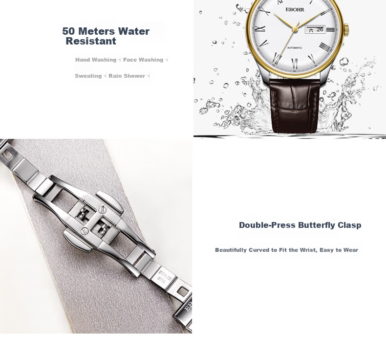 EBOHR Men's Automatic Mechanical Watch with Date, Stainless Steel Band, National Brand, Couple's Gift for Birthday, Valentine's Day, New Year 16