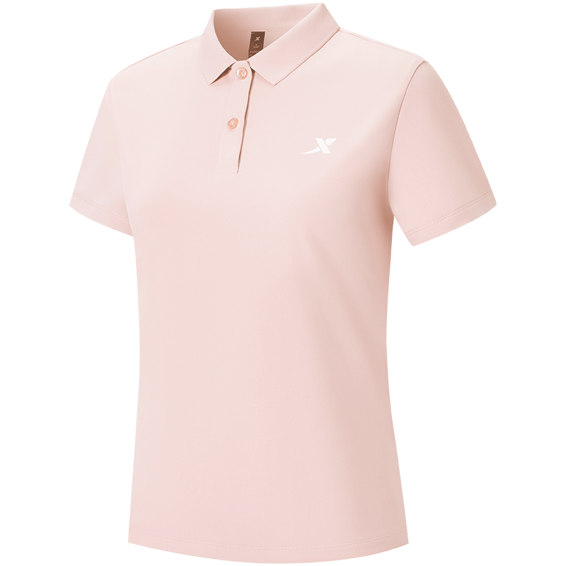 XTEP Women's Quick-Dry Short Sleeve Polo Shirt Summer Training Badminton Yoga Sports Top with Set-In Shoulder and Turn-Down Collar