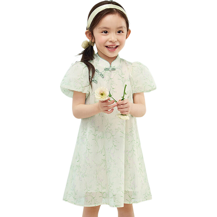 BALABALA Girls' Dress Children's Skirt 2025 Summer Stand Collar National Style New Chinese Dress 208225111035