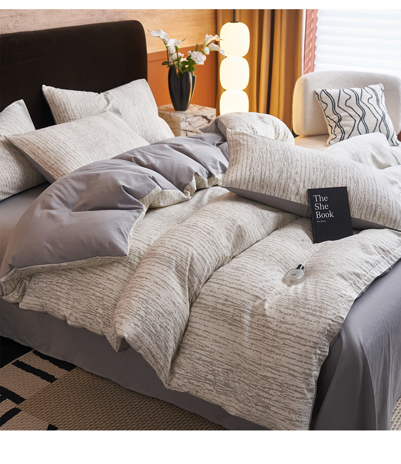 MUJI 100% Cotton Four-Piece Bedding Set, All Cotton Bed Sheet and Duvet Cover, King Size 220x240cm for 1.8/2.0m Bed 22