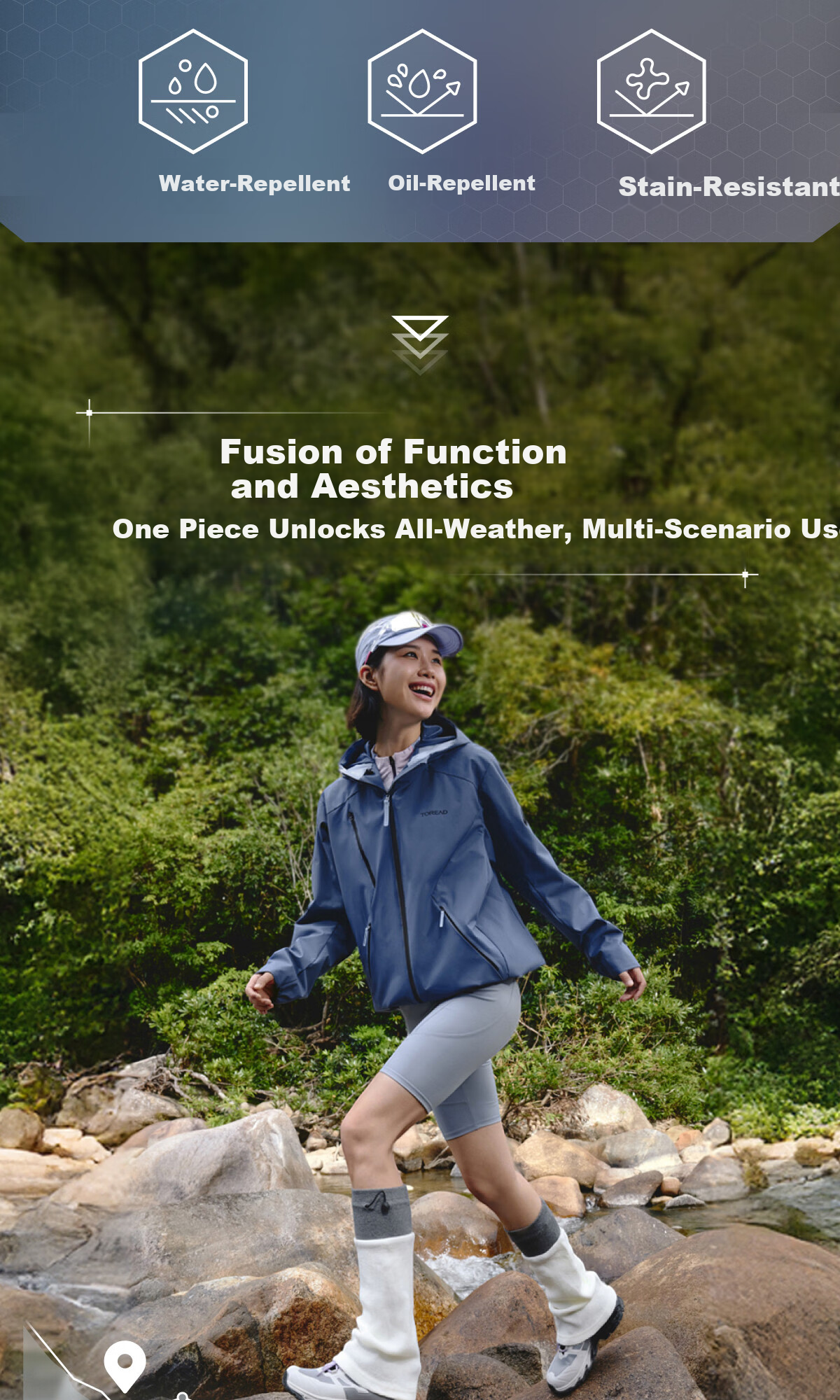 Toread [Mountain Trekking] Softshell Jacket Outdoor Breathable Windproof Waterproof Loose Hiking Mountaineering Coat Ice Grass Blue S 2
