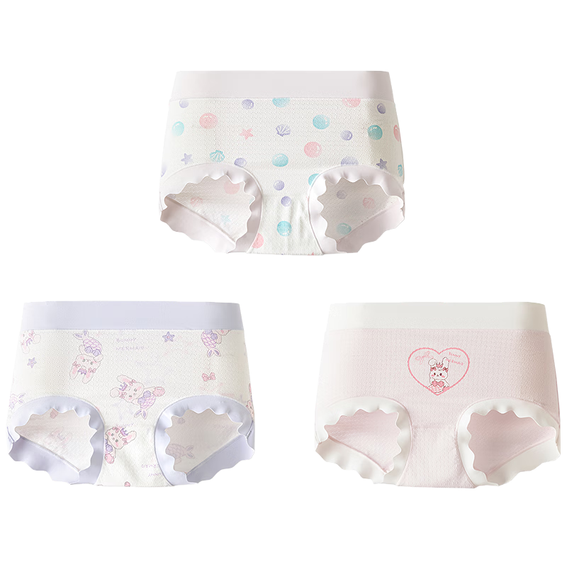 Balabala Girls' Cotton Underwear Children's Triangle Shorts Baby Anti-Chafing Antibacterial Thin Soft Comfortable 3-Pack