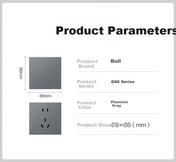 BULL G60 Series 16A Switch Socket Ultra-thin Panel G60E204 Phantom Gray 11