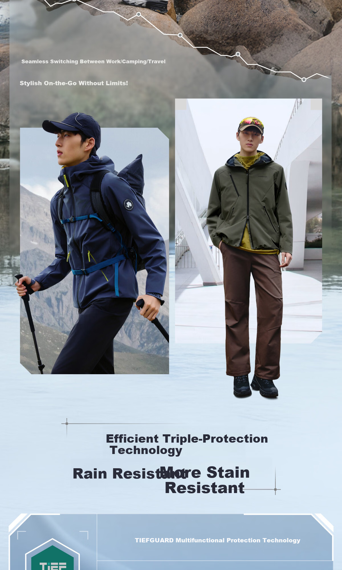 Toread [Mountain Trekking] Softshell Jacket Outdoor Breathable Windproof Waterproof Loose Hiking Mountaineering Coat Ice Grass Blue S 3
