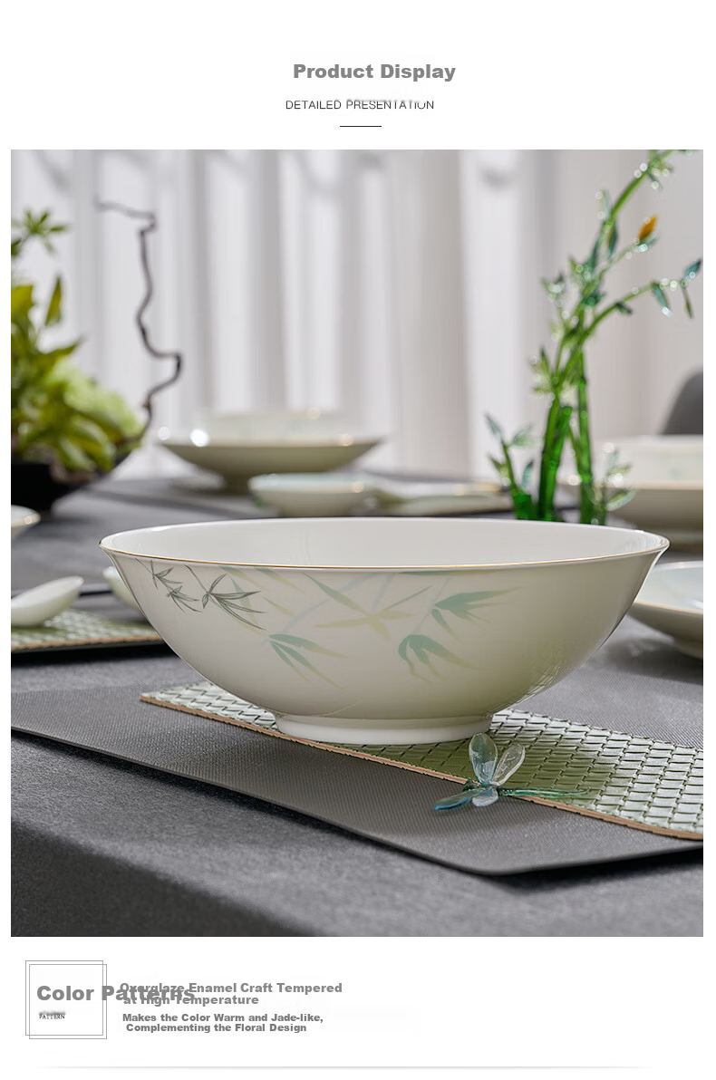 HG Guoci High-Temperature Bone China Dinnerware Set, Light Luxury Gold-Rimmed Gift Box, Qingting Pattern, 20 Pieces for 4 People 8