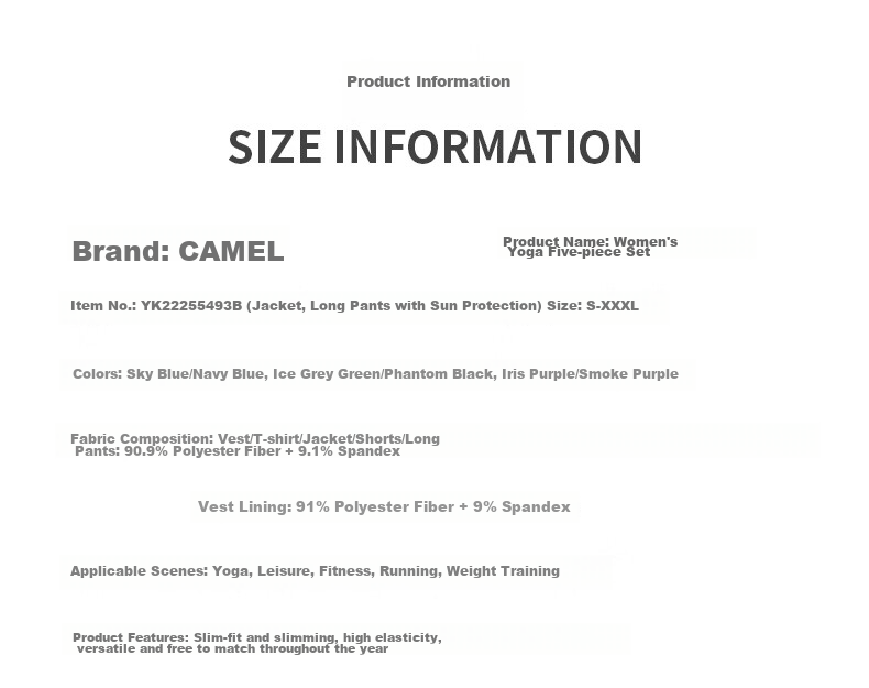CAMEL Women's Sportswear Set, New Yoga Fitness Pilates Elastic Short-Sleeve Shorts And Pants Five-Piece Workout Outfit 41