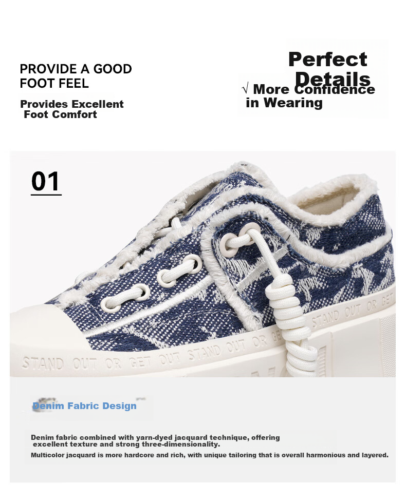 Gongji Casual Canvas Sneakers Denim Height Increasing Blue White (Women) Size 37 [Chen Chusheng Style] 5