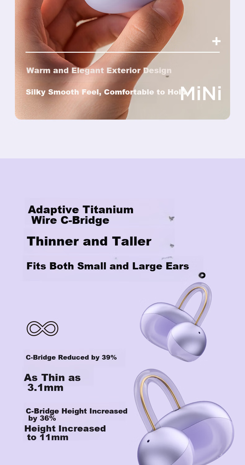 SHEYIN S5 Clip-On Bluetooth Earphones Open Air Conduction Non-In-Ear Sport Earhook Long-Wear Comfortable Compatible with Apple Huawei Phones Champagne Gold 9