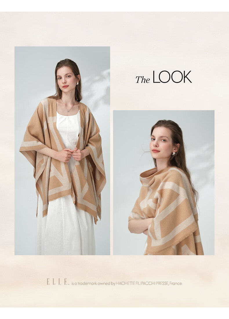 ELLE Women's Shawl French Elegant Temperament Jacquard Scarf for Air-conditioned Rooms Four Seasons Gift for Mom Camel Color 3