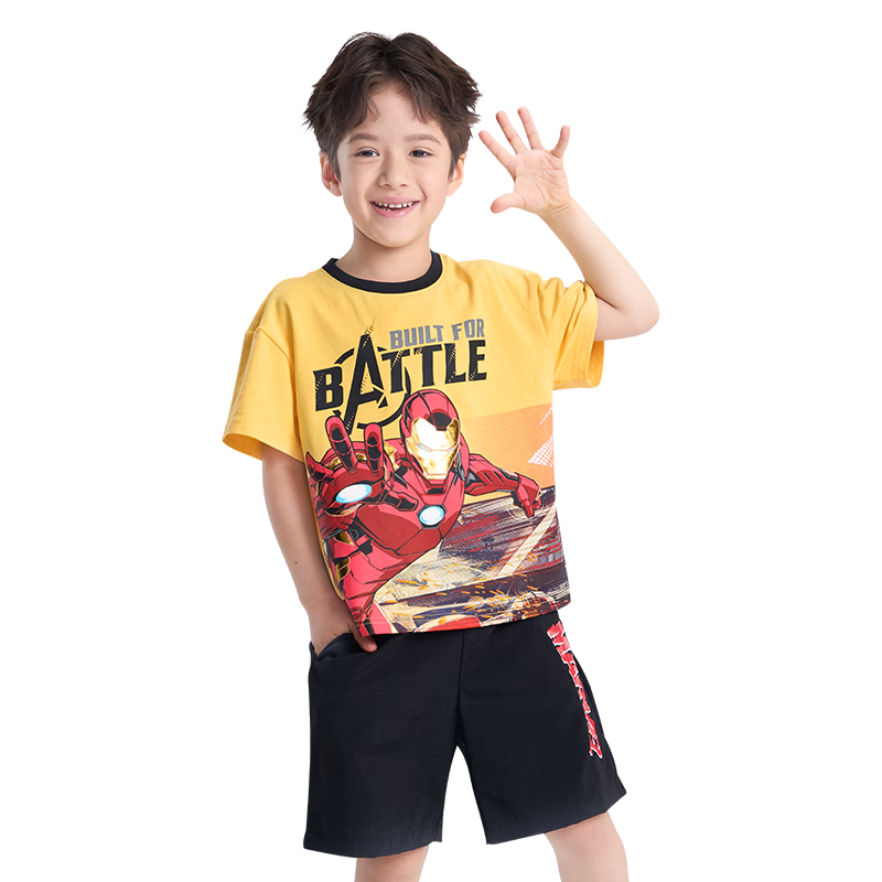 Disney 2026 New Marvel Iron Man Summer Short Sleeve T-Shirt and Shorts Breathable Cool Thin 150CM